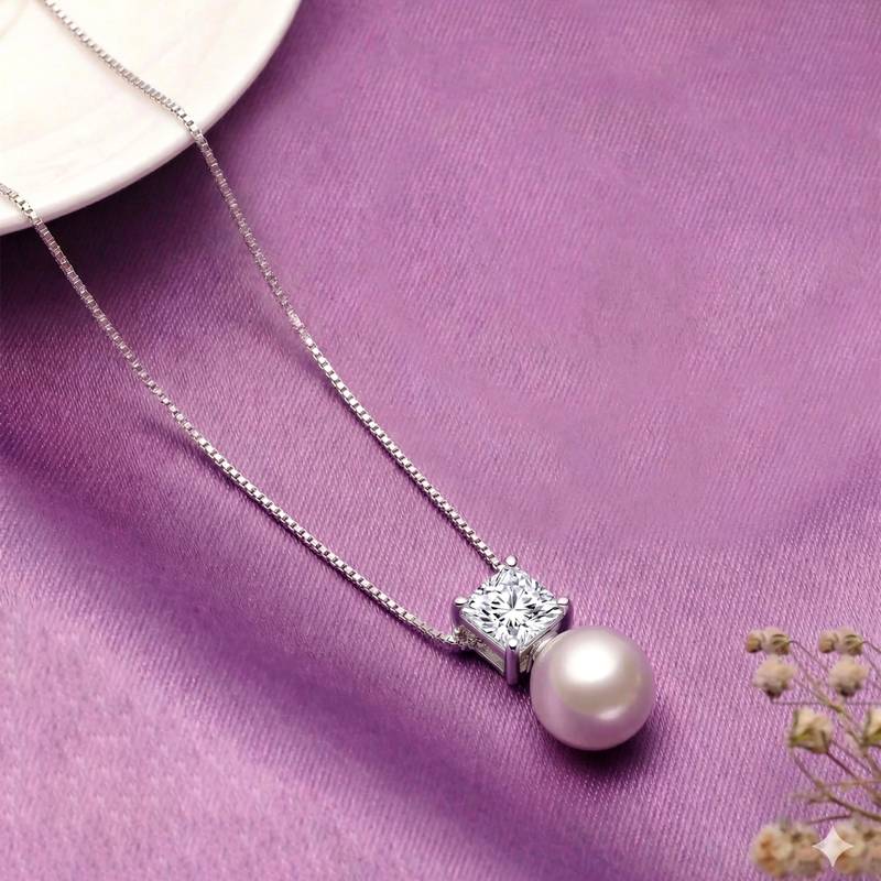 White pendant chain necklace pearl crystal studded stylish design jewelry for women