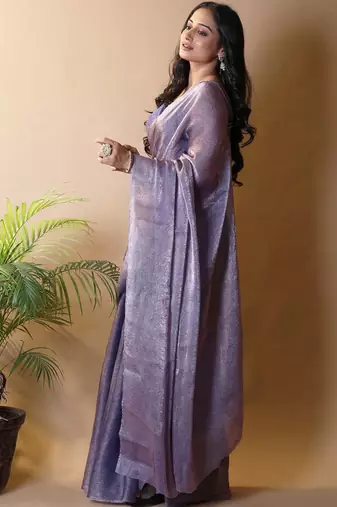 Purple poly chiffon saree