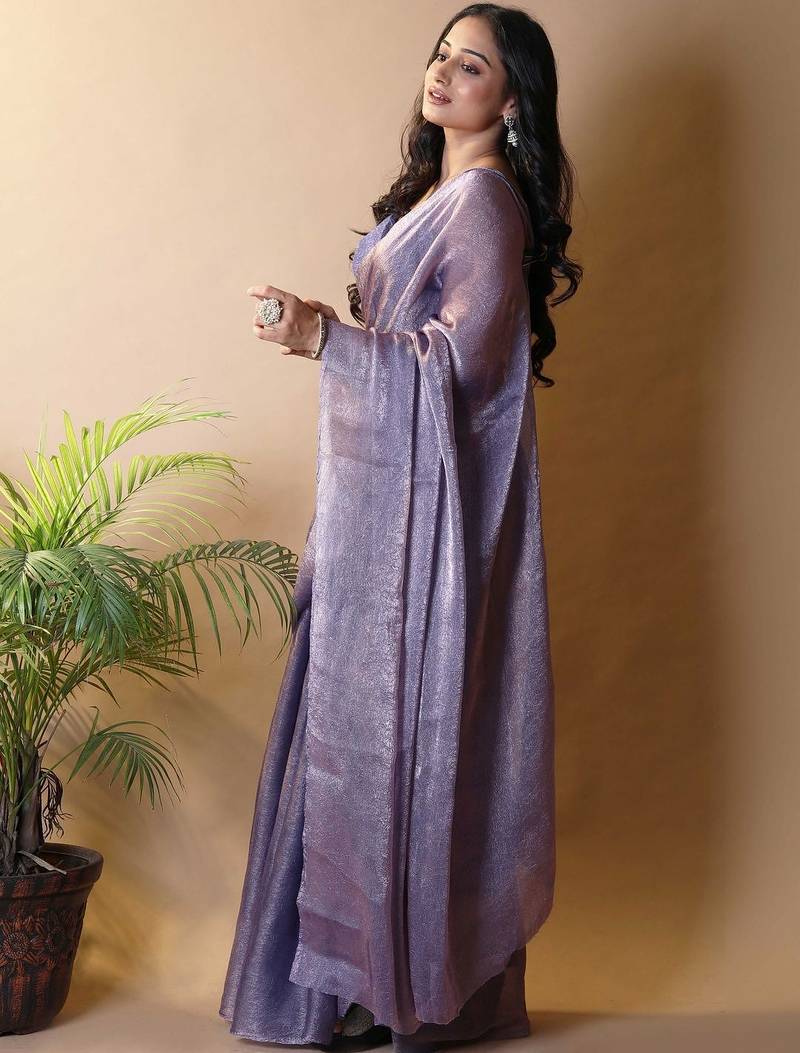 Purple poly chiffon saree