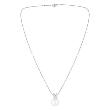 White pendant chain necklace pearl crystal studded stylish design jewelry for women 3