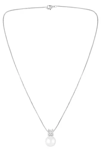 White pendant chain necklace pearl crystal studded stylish design jewelry for women