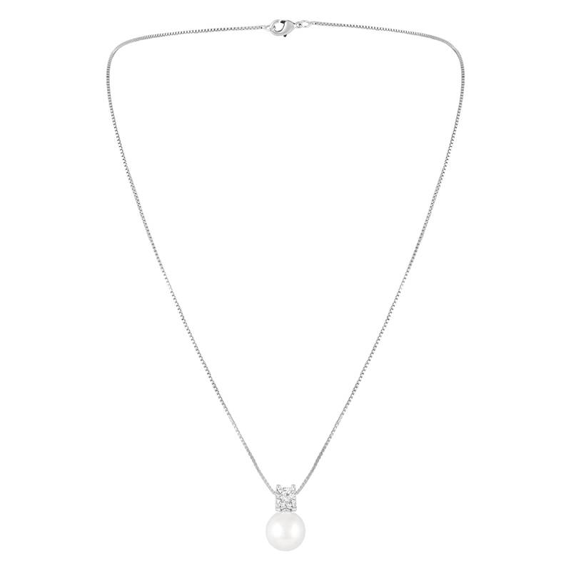 White pendant chain necklace pearl crystal studded stylish design jewelry for women