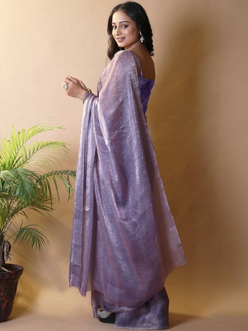 Purple poly chiffon saree