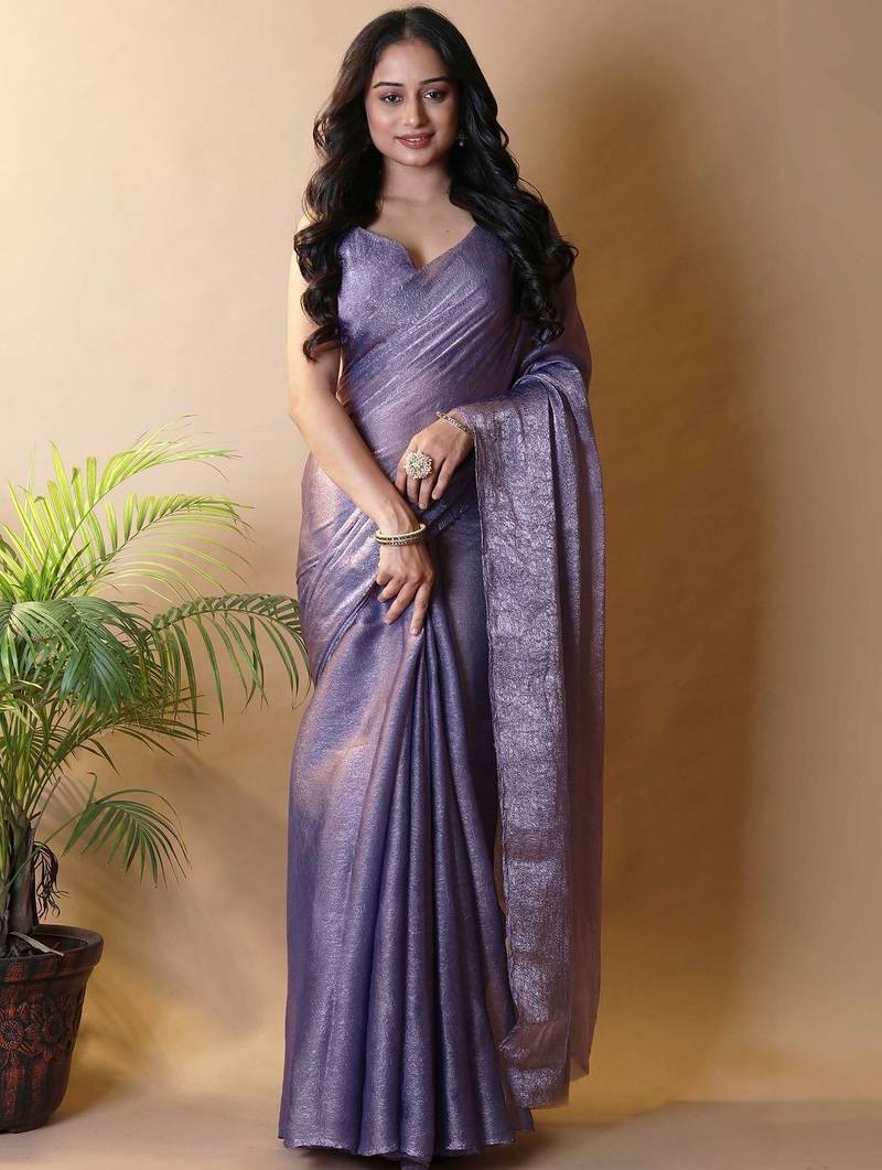 Purple poly chiffon saree