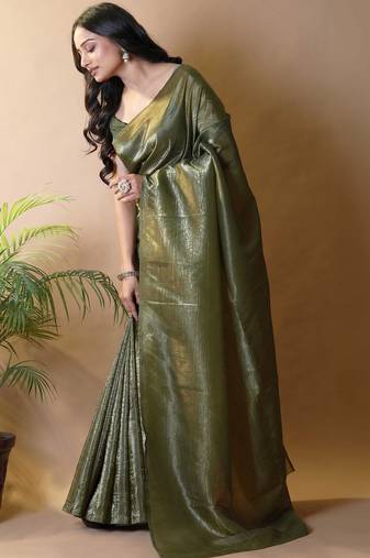 Olive woven design tissue saree