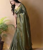 Olive woven design tissue saree