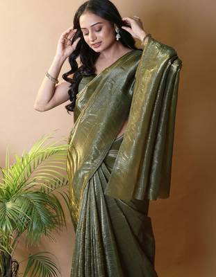 Olive woven design tissue saree 2