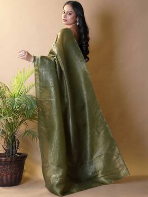 Olive woven design tissue saree 3