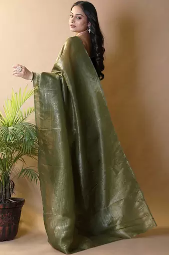 Olive woven design tissue saree