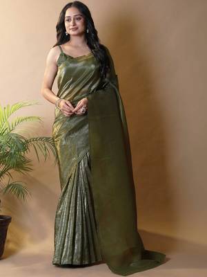 Olive woven design tissue saree 4