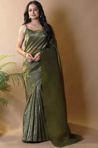 Olive woven design tissue saree