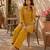 Women's yellow ethnic motif embroidered tunic with straight fit trousers