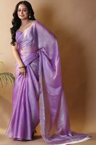 Purple poly chiffon designer saree