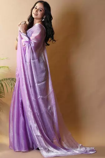 Purple poly chiffon designer saree