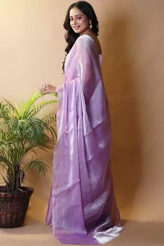 Purple poly chiffon designer saree