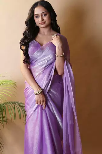 Purple poly chiffon designer saree