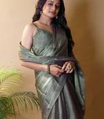 Olive floral woven design poly chiffon saree