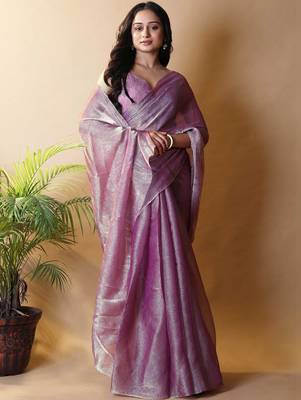 Purple woven design poly chiffon heavy work saree 1