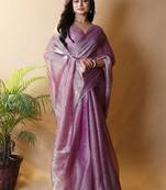 Purple woven design poly chiffon heavy work saree