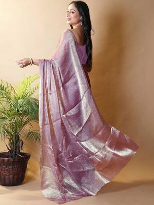 Purple woven design poly chiffon heavy work saree 3