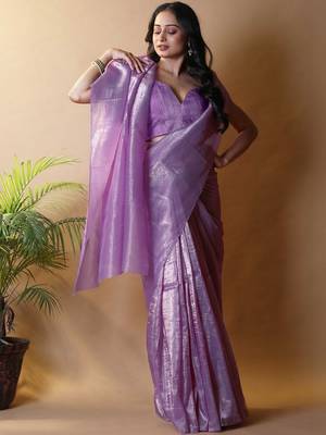 Lavender woven design tissue saree 1