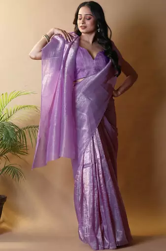 Lavender woven design tissue saree