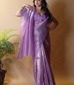 Lavender woven design tissue saree