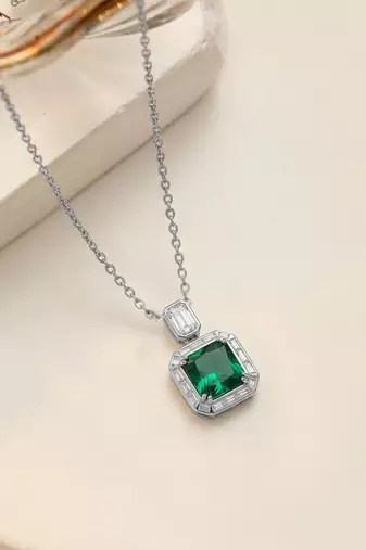 Green solitaire pendant chain crystal studded casual daily wear jewelry for women