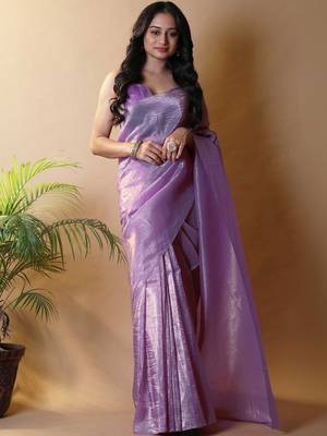 Lavender woven design tissue saree 5