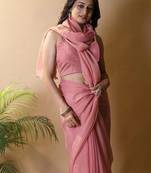 Pink woven design poly georgette saree