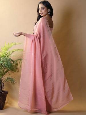 Pink woven design poly georgette saree 3