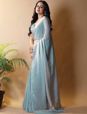 Turquoise poly georgette saree 1