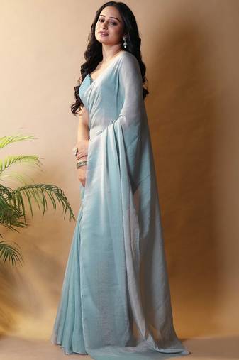 Turquoise poly georgette saree
