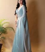 Turquoise poly georgette saree