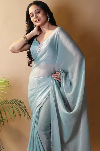Turquoise poly georgette saree