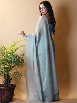 Turquoise poly georgette saree 3