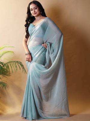 Turquoise poly georgette saree 4