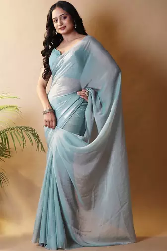 Turquoise poly georgette saree