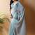 Turquoise poly georgette saree