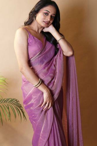 Purple woven design poly georgette saree