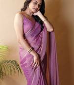 Purple woven design poly georgette saree
