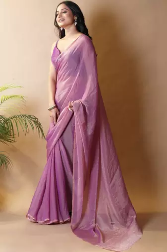 Purple woven design poly georgette saree