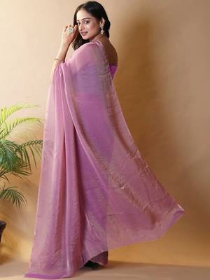 Purple woven design poly georgette saree 3