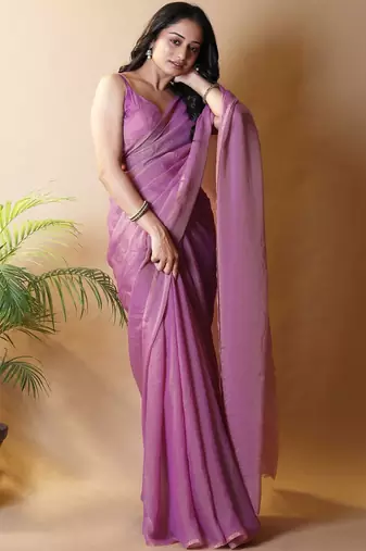 Purple woven design poly georgette saree