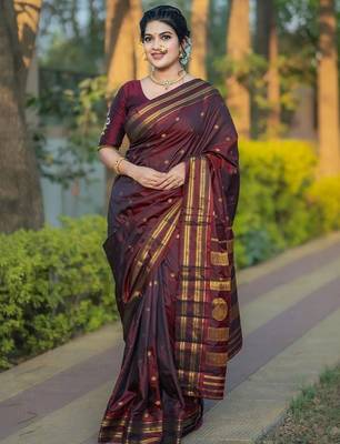 Brown woven design zari designer kanjeevaram saree 1