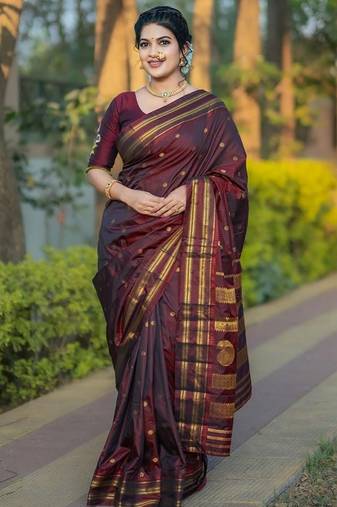 Brown woven design zari designer kanjeevaram saree
