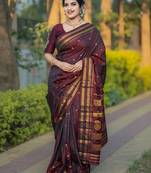 Brown woven design zari designer kanjeevaram saree