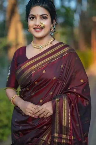 Brown woven design zari designer kanjeevaram saree