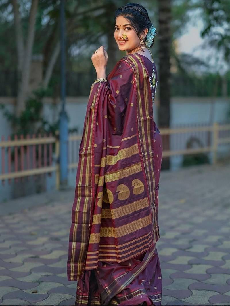 Brown woven design zari designer kanjeevaram saree