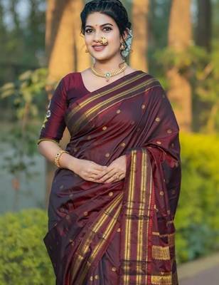 Brown woven design zari designer kanjeevaram saree 4
